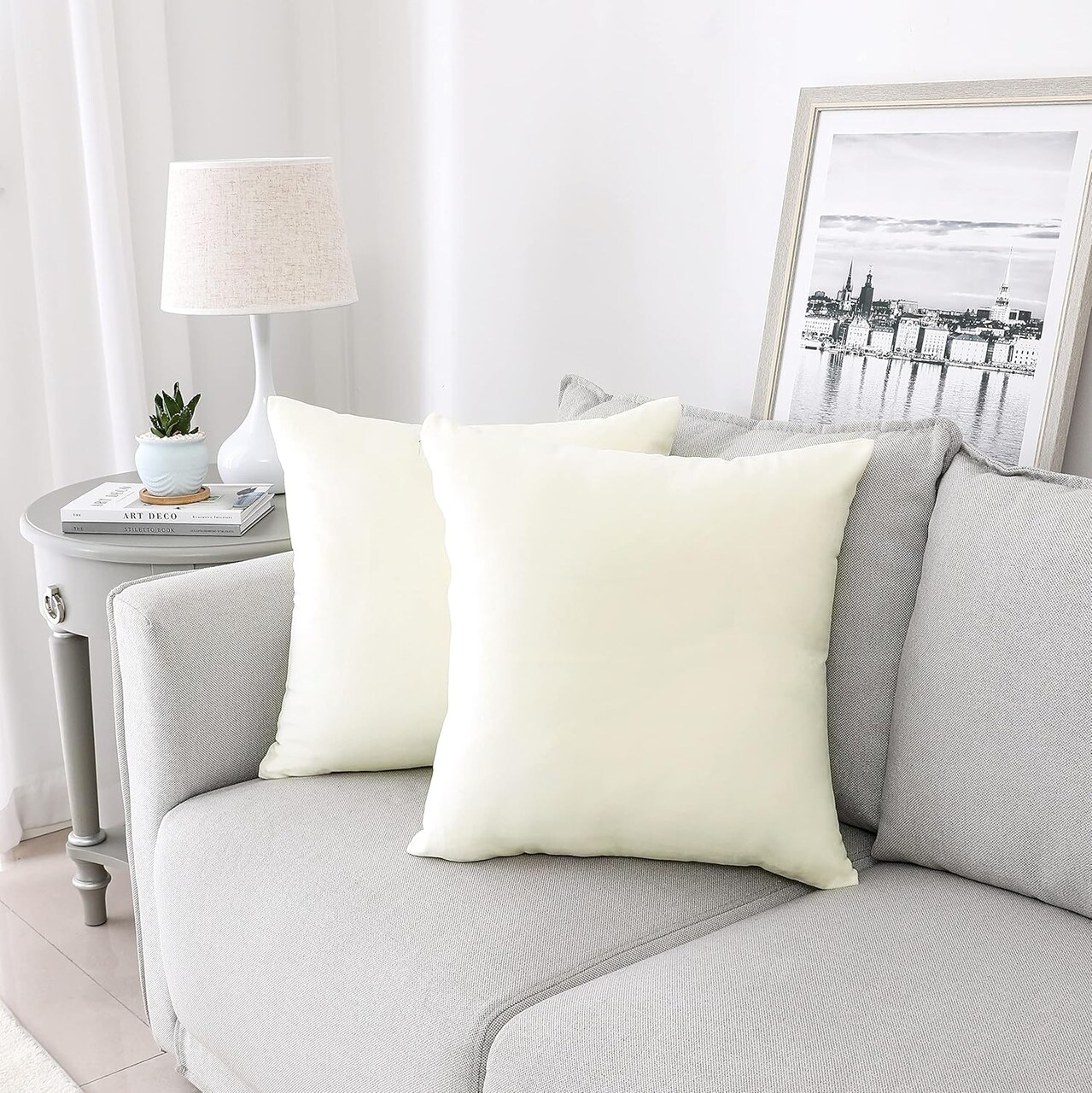 Decorative Throw Pillow Covers Velvet Soft for Couch Sofa Bedroom Living Room Outdoor Pack of 2 18x18 Inch Cream White